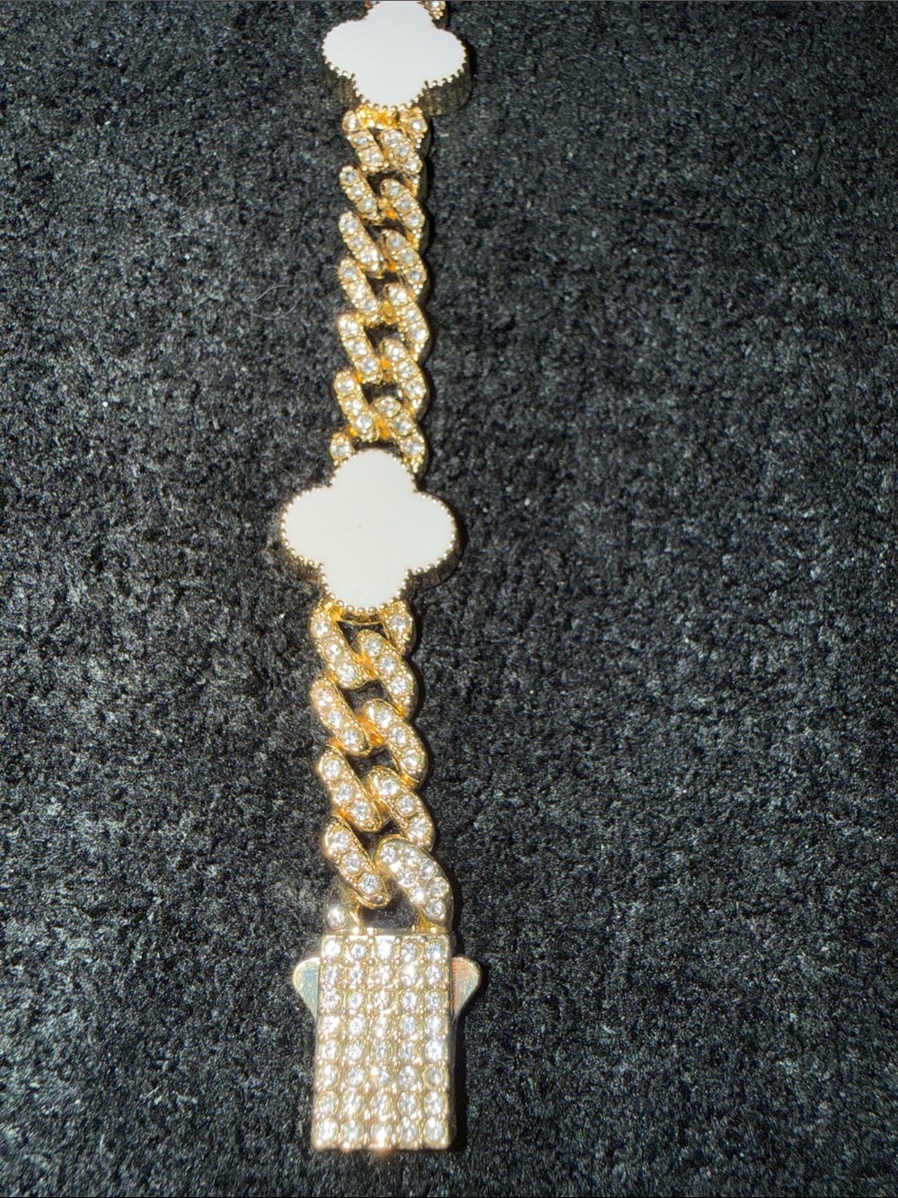 Gold-Tone Bracelet with White Clover Accents and Crystal Pavé